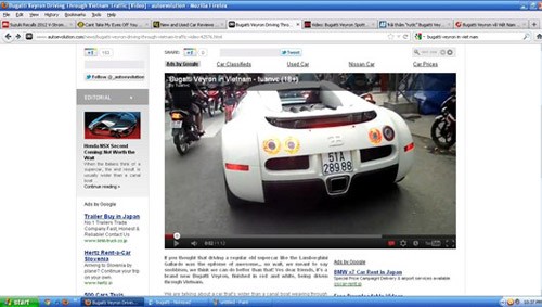Hình ảnh Bugatti Veyron tại Việt Nam được đăng tải trên trang Autoevolution.